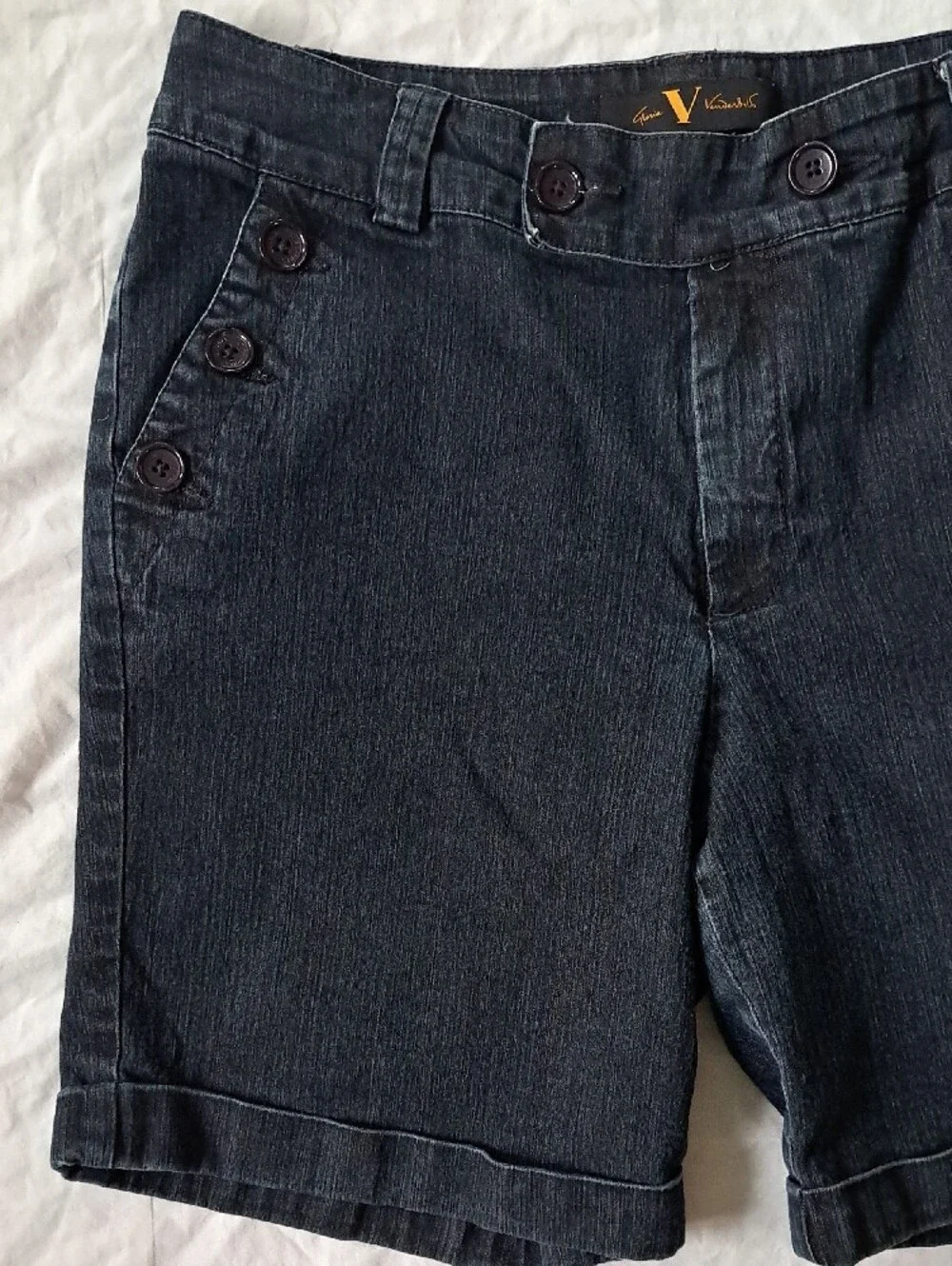 Indigo Dark Wash Button-Accent Denim Bermuda Shorts Chic Preppy Utility Size 12